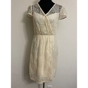 Milly of New York‎ Ivory Lace Dress Size 6 V Neck Cocktail Party Made USA